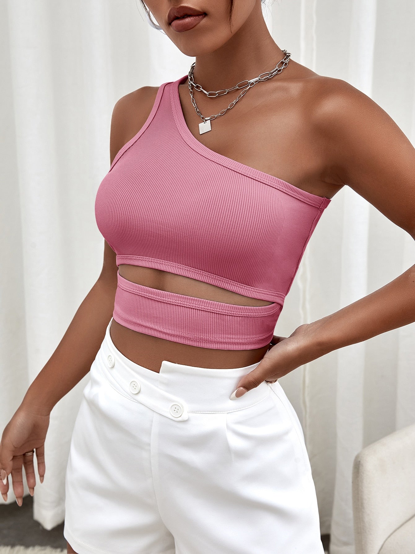 Masquerade's One Shoulder Cut Out Crop Top