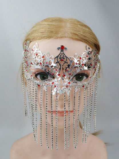 Rhinestone Tassel Decor Costume Face Shield