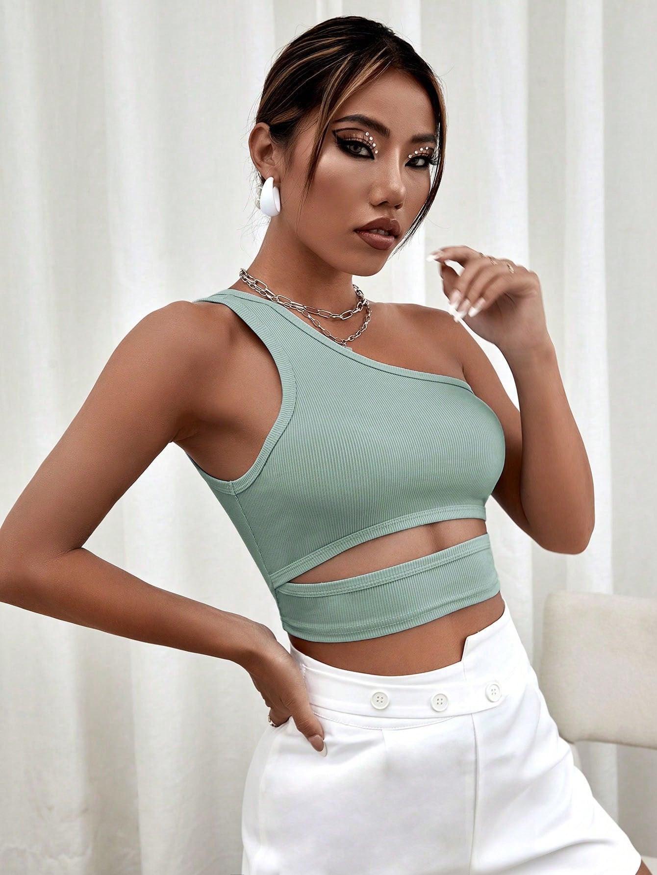 Masquerade's One Shoulder Cut Out Crop Top