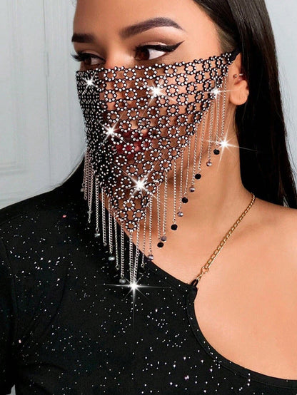 1pc3 Women Rhinestone Bead Decor Glamorous Costume Face Shield For Party